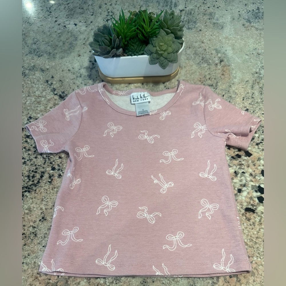Nicole miller girls blush T-shirt with white bows